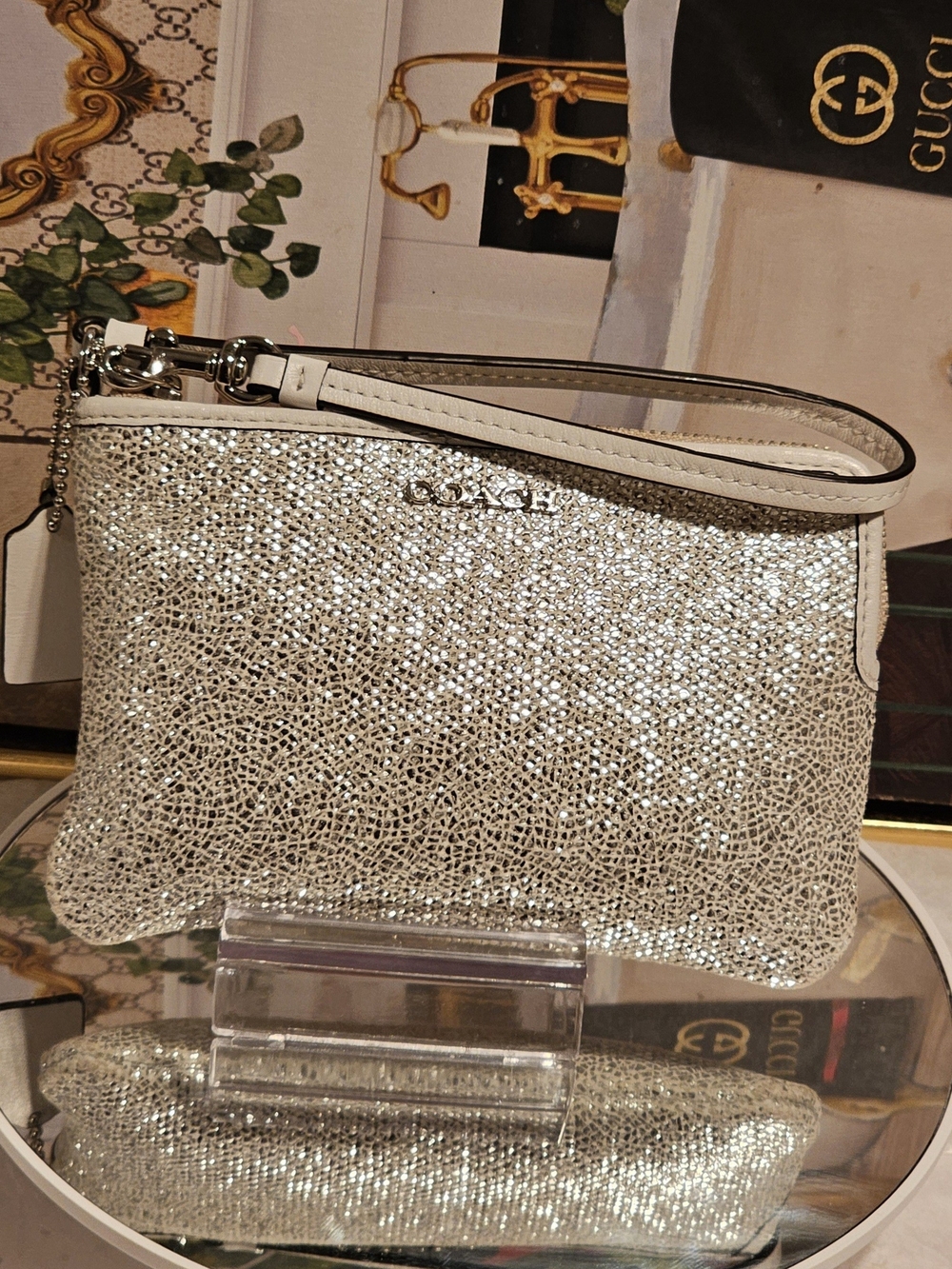 Coach Silver Glitter Wristlet Clutch